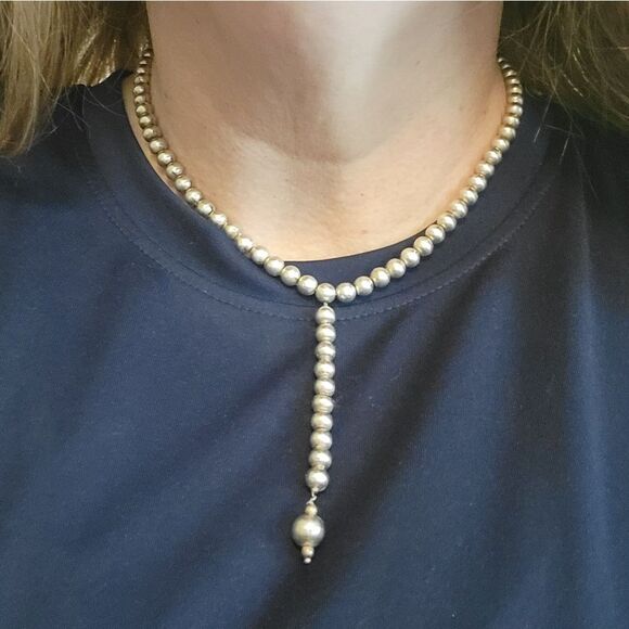 Vintage Sterling Silver Round 6.1mm Bead 17" "Y" Necklace - Picture 3 of 7